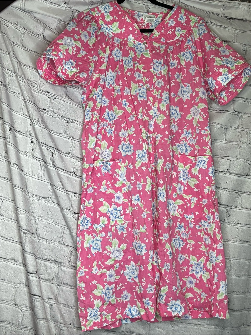 Vtg 80s 90s Rose Nylund Cozy Grandmacore Floral Pink Pearl Snap Housecoat Large